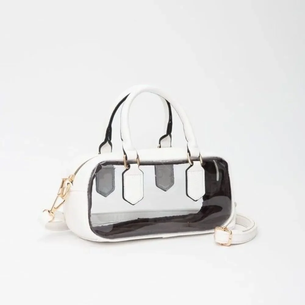 Womens Bag WHITE Transparent Crossbody Adjustable Strap Stadium Approved Concert